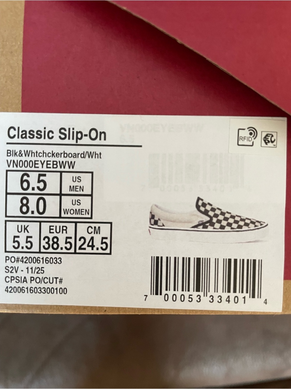 Vans Checkerboard Classic Slip-On in Black and White - Picture 3 of 5
